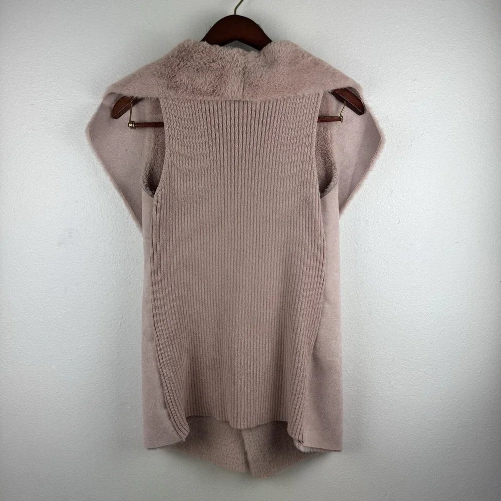 TWELFTH LOVE Womens Faux Fur Suede Vest Duster Cardigan Rose/Pink - L - Picture 3 of 7